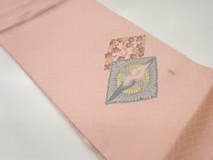 作家物　銀通し菱に向かい鶴・梅模様織出し名古屋帯